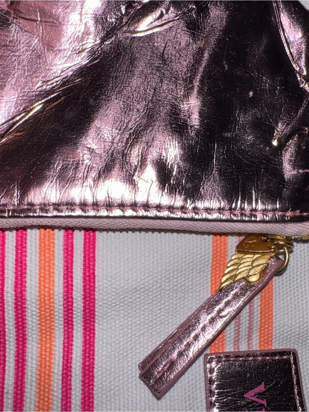 NWT RARE Vintage Oversized Victoria's Secret Pink & Orange Striped Canvas Tote
